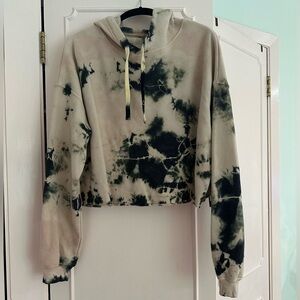 Bella + Canvas Cropped Tie Dye Hoodie. Size Large. Light Pink w/ Black Dark Grey